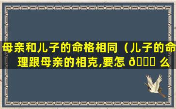 母亲和儿子的命格相同（儿子的命理跟母亲的相克,要怎 🐒 么 🐯 解决）